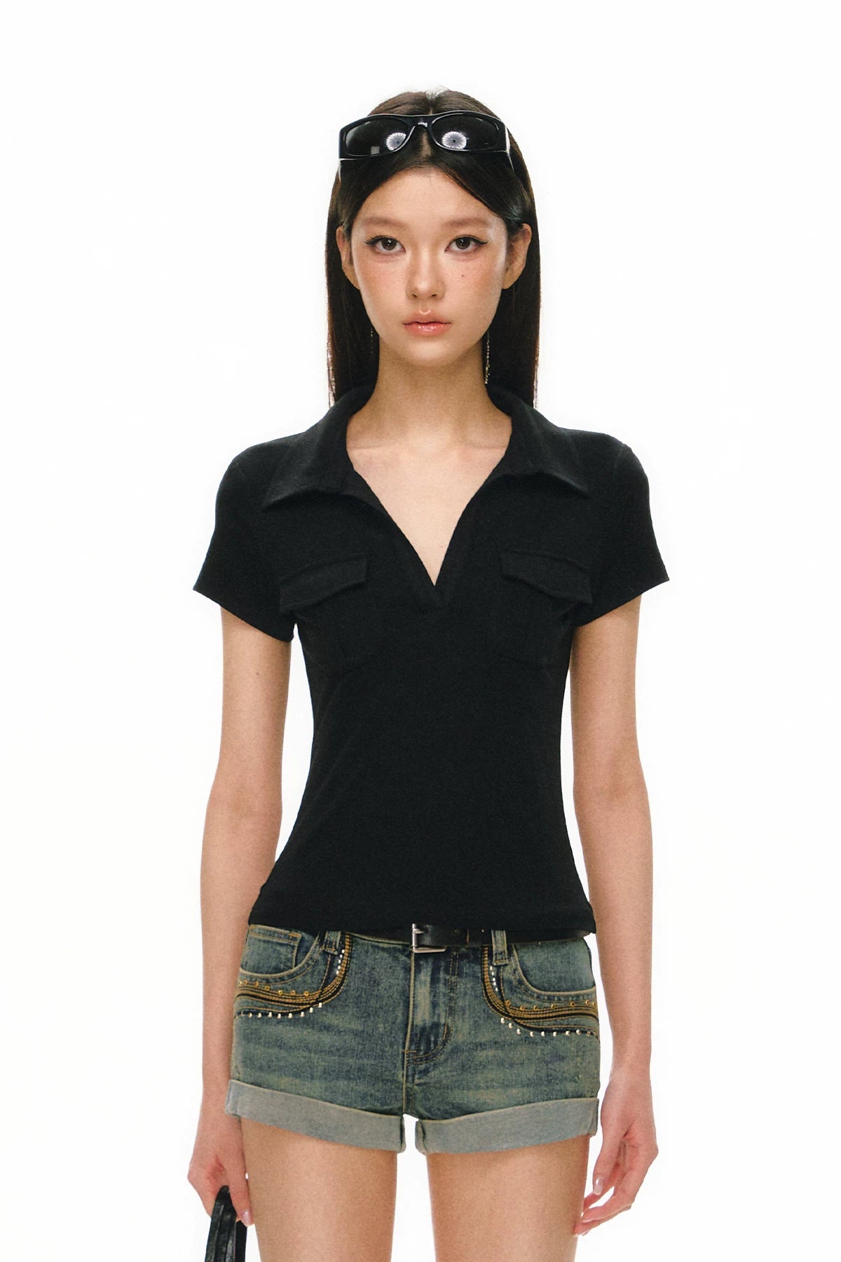 Ariseism Fitted V-Neck Pocket Short Sleeve Tee