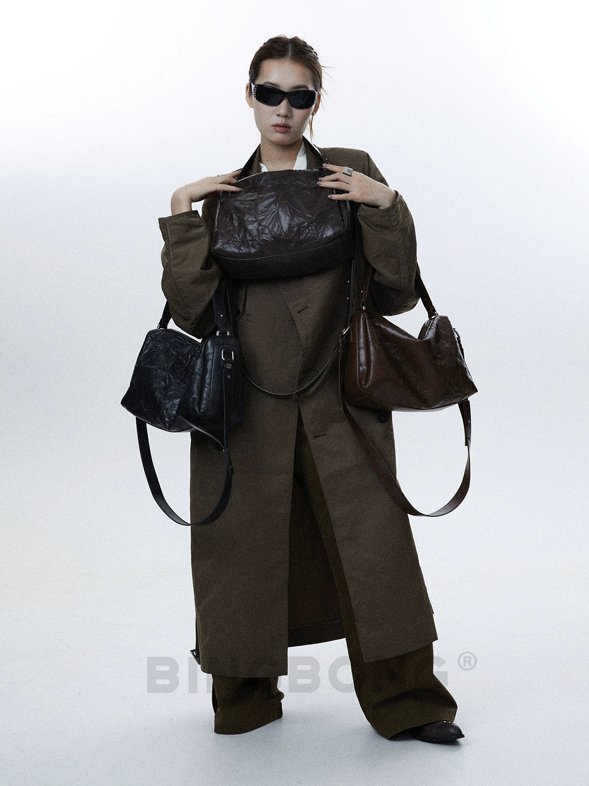 BINGBONG Retro Tofu Pillow Bag Pleated Shoulder Messenger Bag