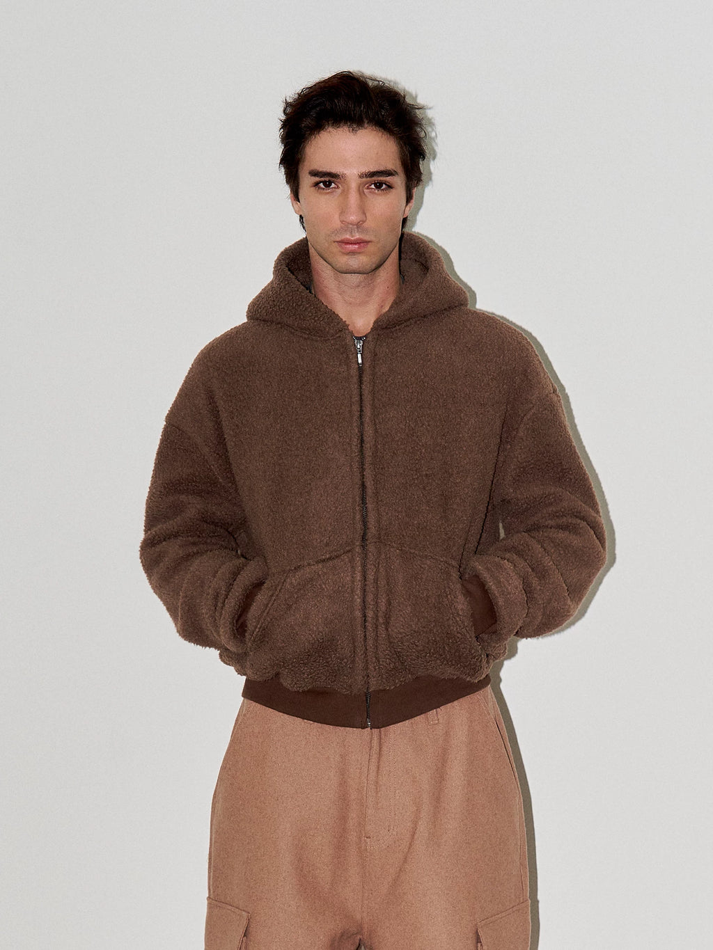 LIBERAFIT Wool Lamb Wool Silhouette Hooded Zip Jacket