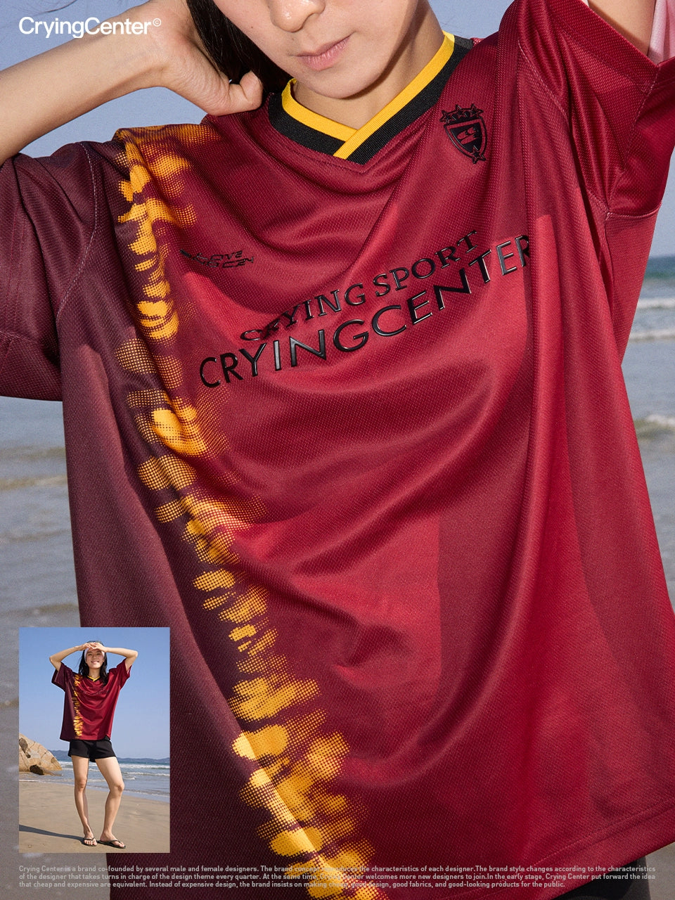 CryingCenter Tie-dye Contrasting V-neck Jersey Tee