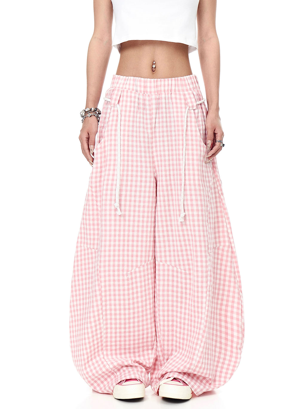 BLACKLISTS Lazy Pink Plaid Scimitar Pants