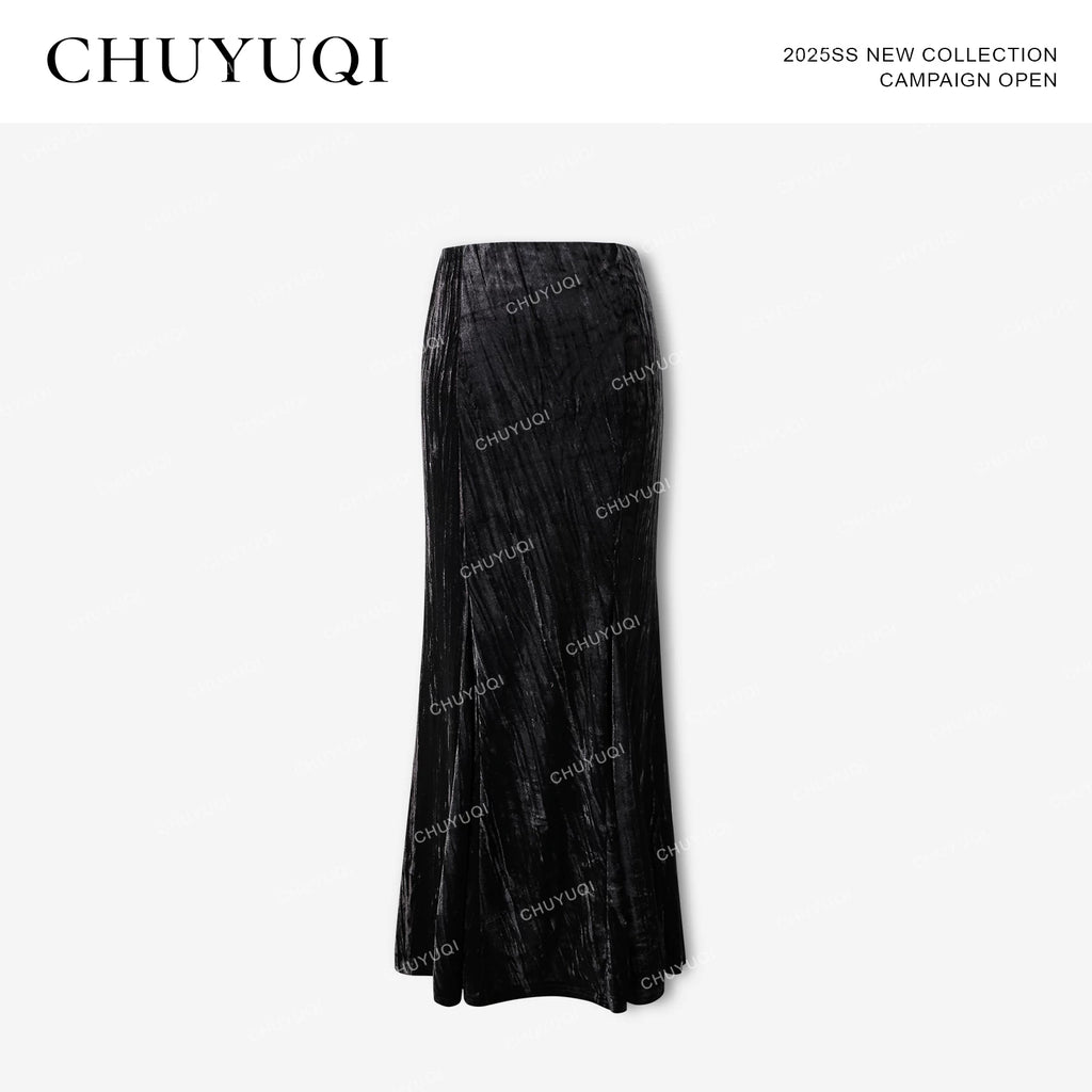 CHUYUQI Pleated Irregular Strappy Mermaid Skirt Set