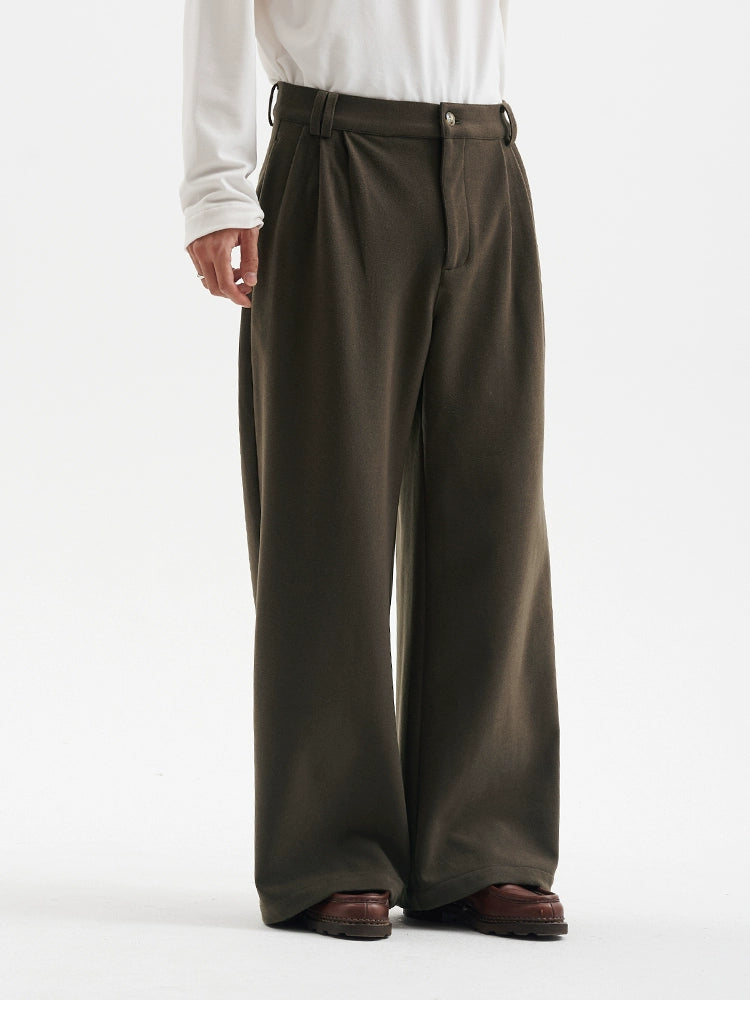 BUTTBILL Vintage Woolen Wide-leg Slacks