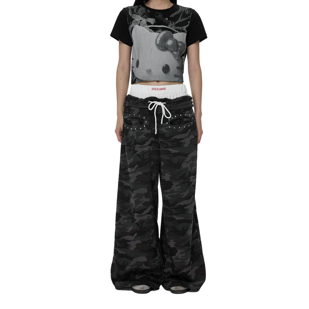 EZEK Camouflage Print Wide-leg Loose-fitting Floor Pants