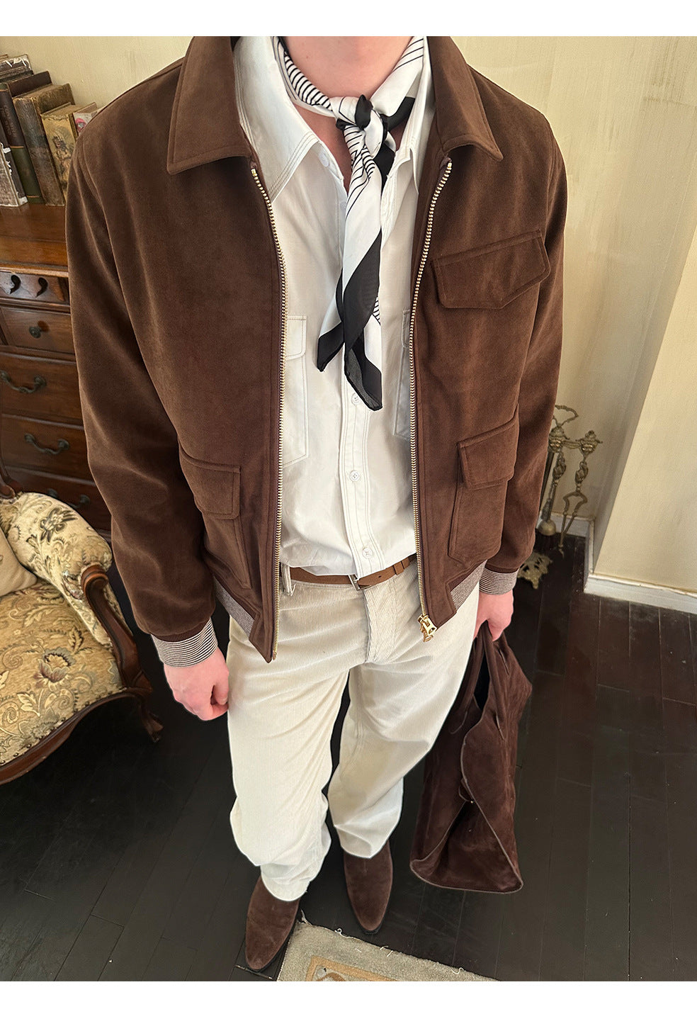 EME Vintage Suede Short Wide Shoulder Jacket