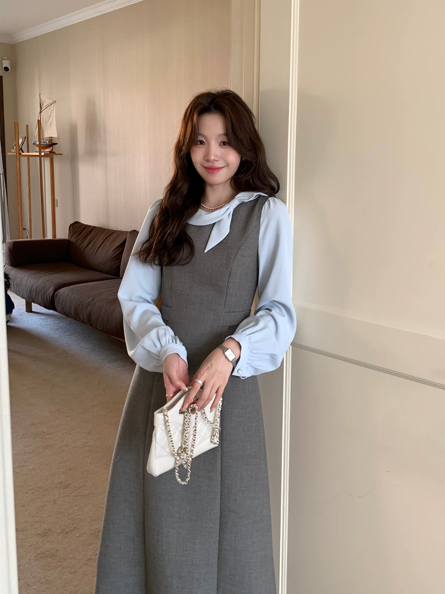 Even Korean Fake Two Waist Dress