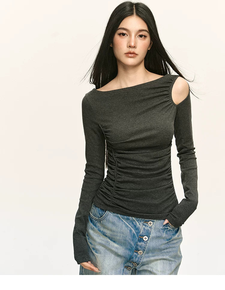 Anna Aneae Hollow Shoulders Waist Thin Long Sleeves