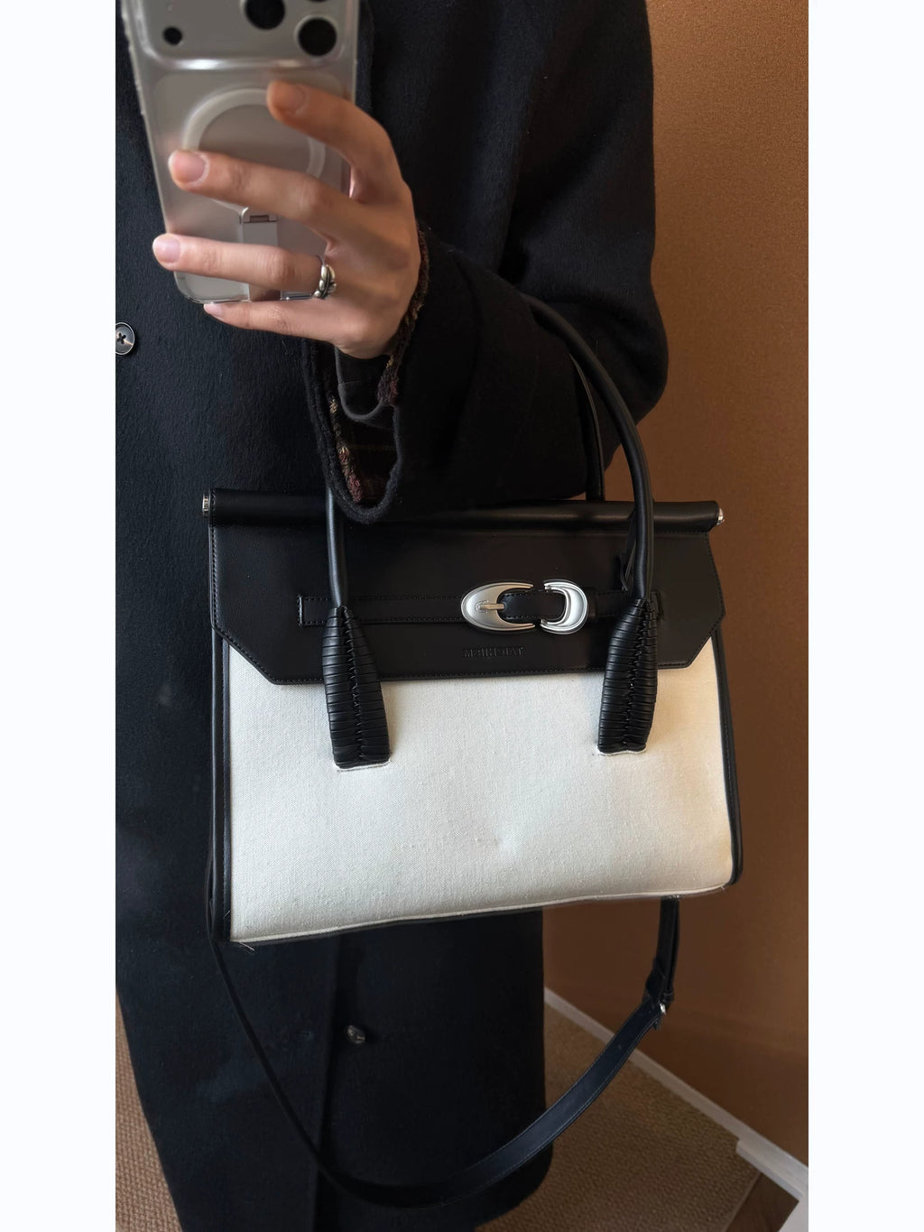 TAICHIISM Vintage Spliced Leather Crossbody Hand-held Birkin Canvas Bag
