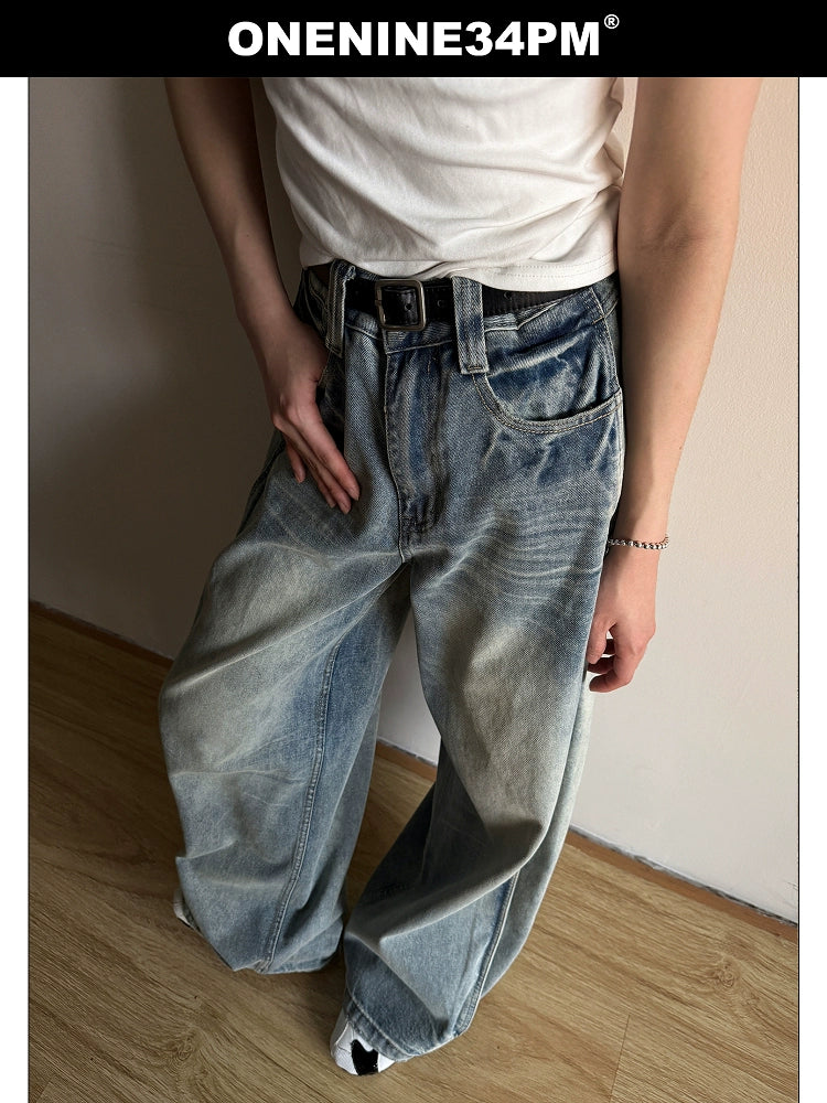 ONENINE34PM Old Cat Whisker Retro Loose Straight Jeans