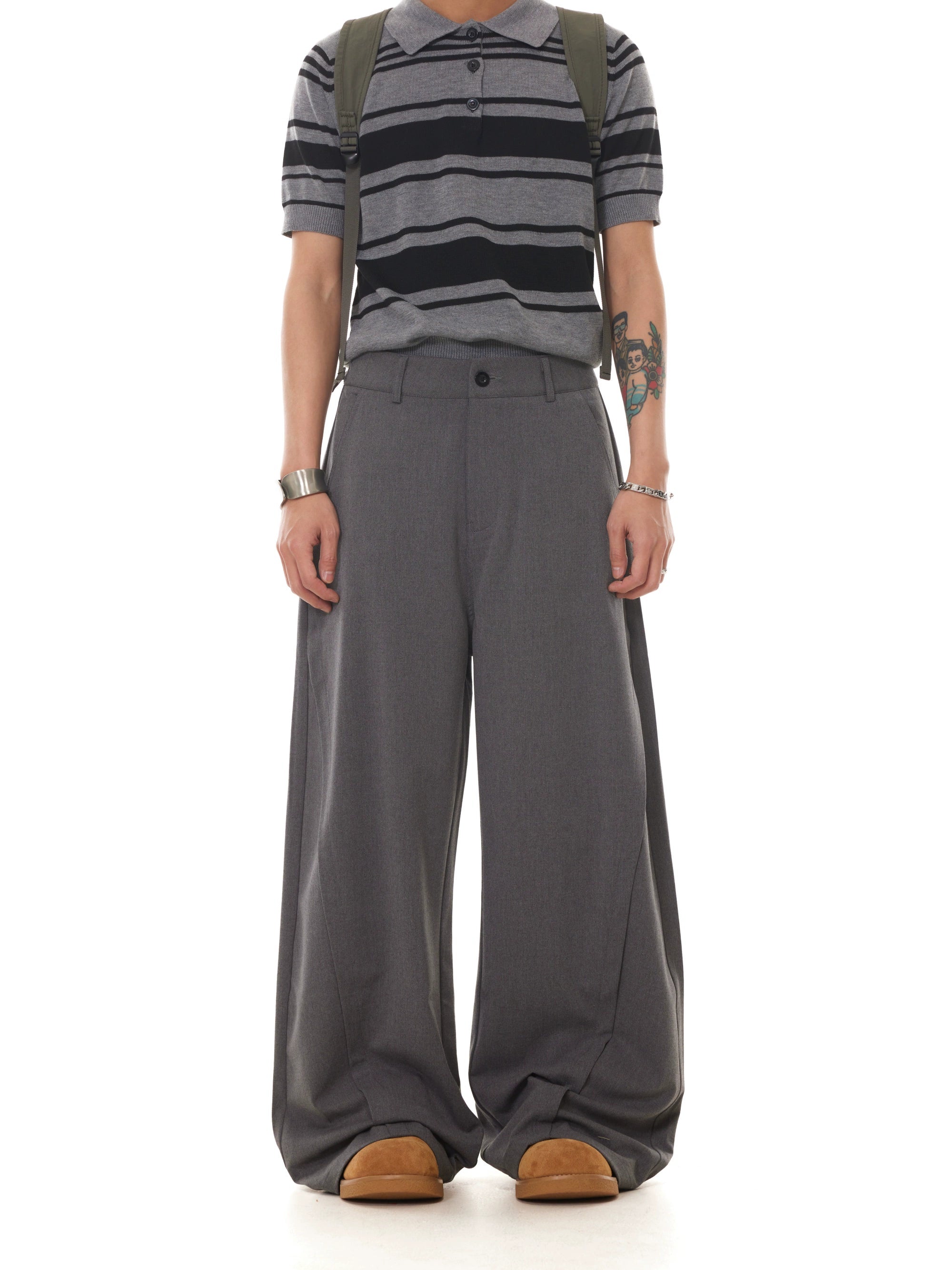 BTSG Silhouette Drape Loose-fitting Wide-leg Slacks
