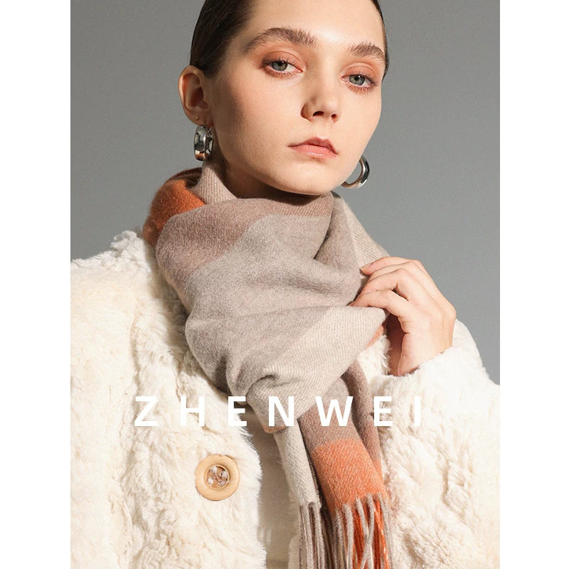 ZHENWEI 100% Wool Plaid Scarf