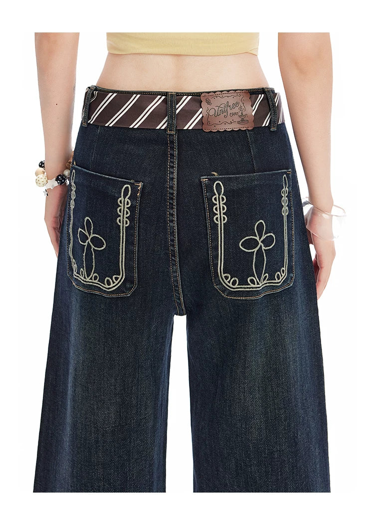 UNIFREE Loose and Skinny Tie Decorative Floor Pants