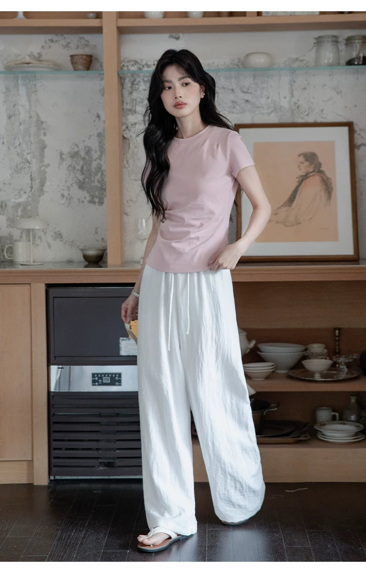 XUJING Crew Neck Shoulder Versatile Skinny Tee
