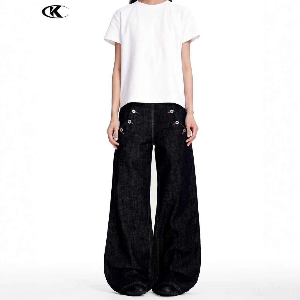 11KN Retro Multi-Button Casual Straight Jeans