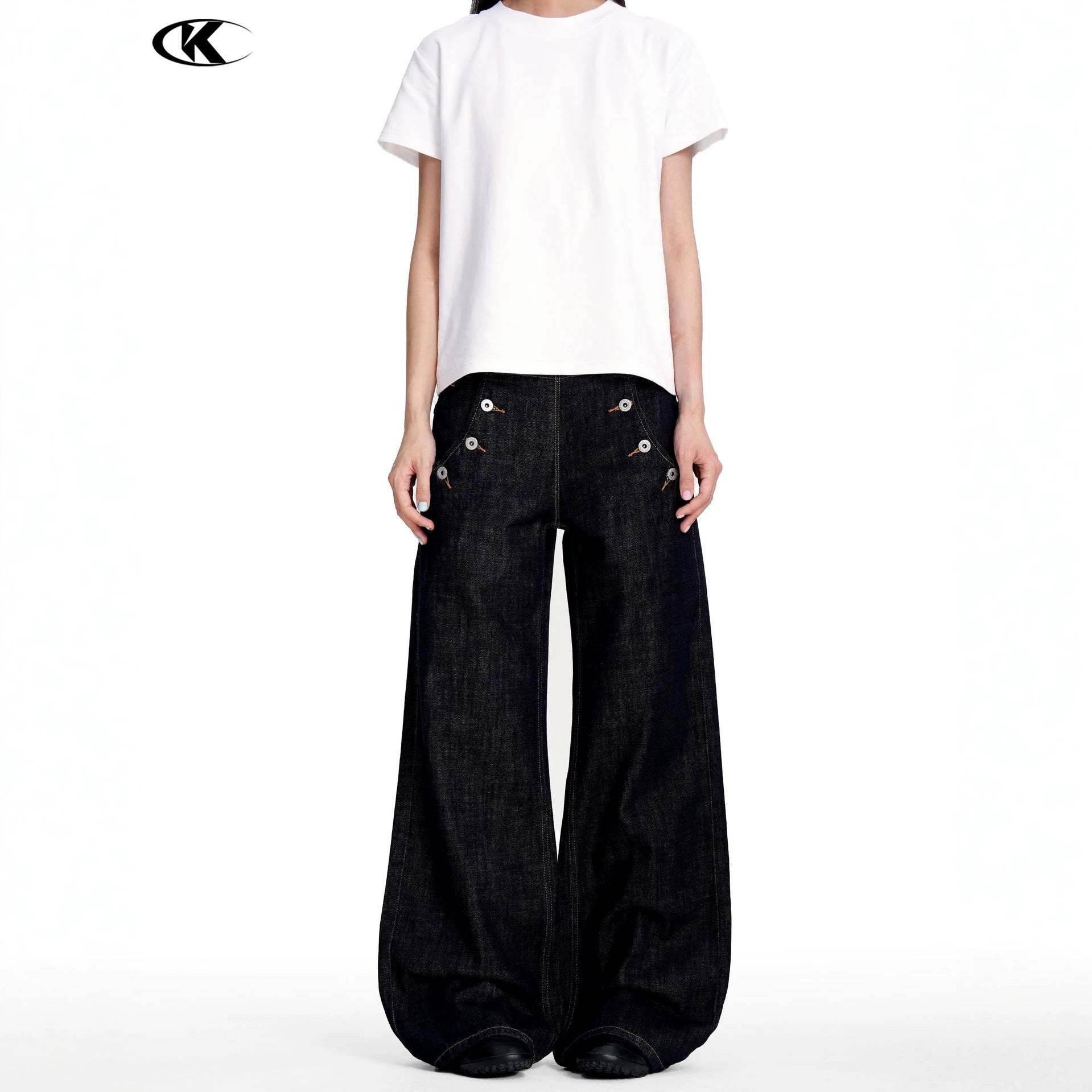 11KN Retro Multi-Button Casual Straight Jeans
