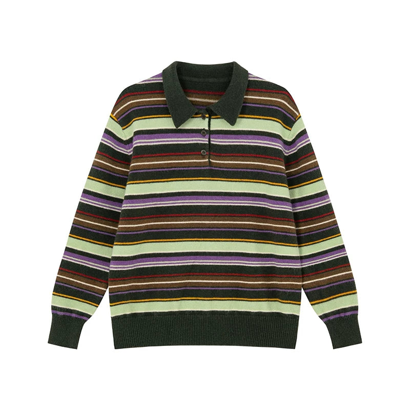 KANO Striped POLO Neck Long Sleeve Knit