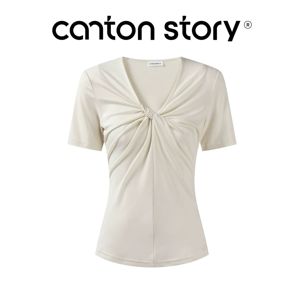 Cantonstory Kink V-neck Straight Shoulder Slim Tee