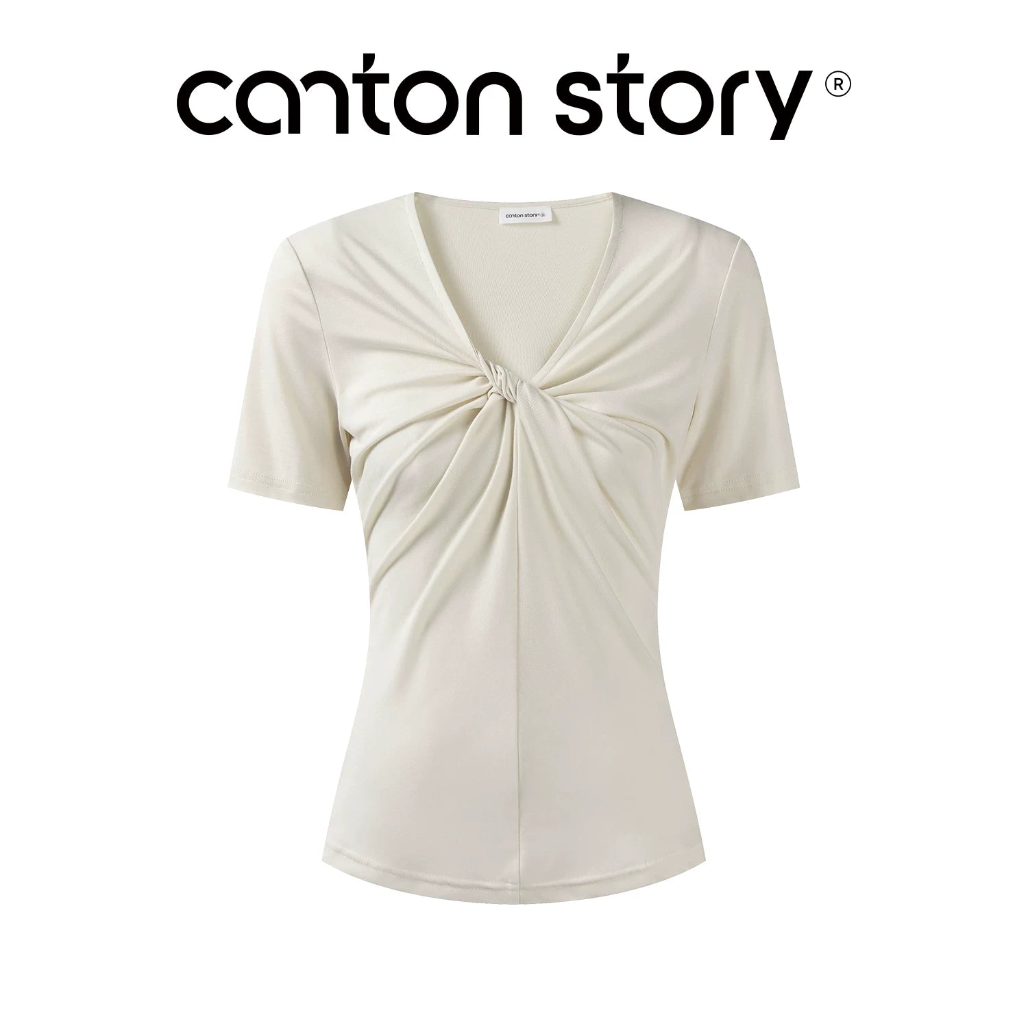 Cantonstory Kink V-neck Straight Shoulder Slim Tee