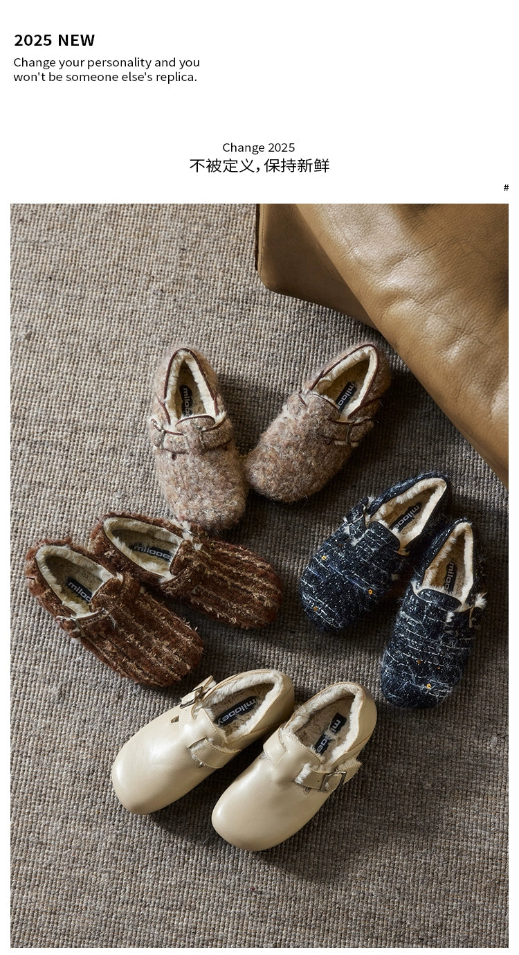 Milooey Vintage Leather Fleece Round Head Shoes