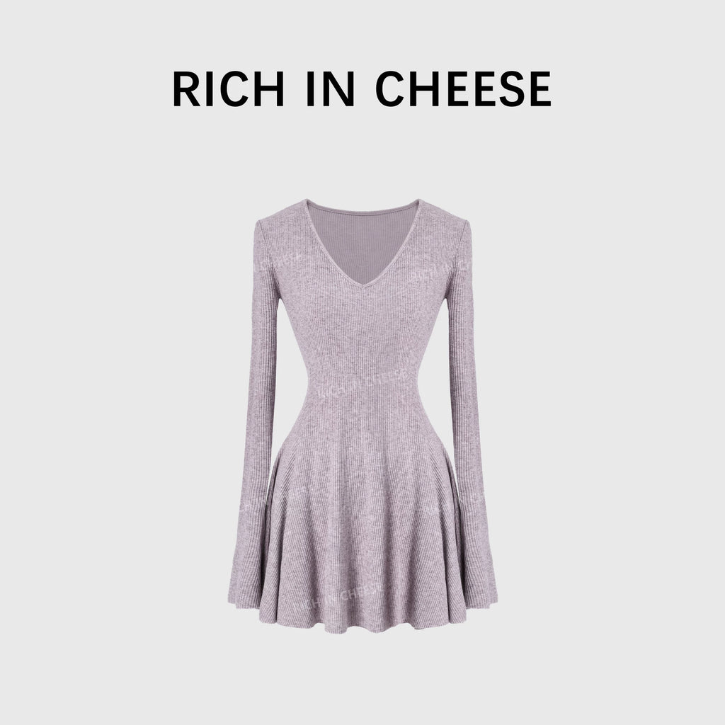 RICH IN CHEESE Knitted Waist Slim Dress