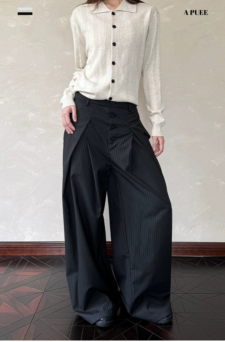 A PUEE Vintage Pleated Vertical Striped Scimitar Trousers