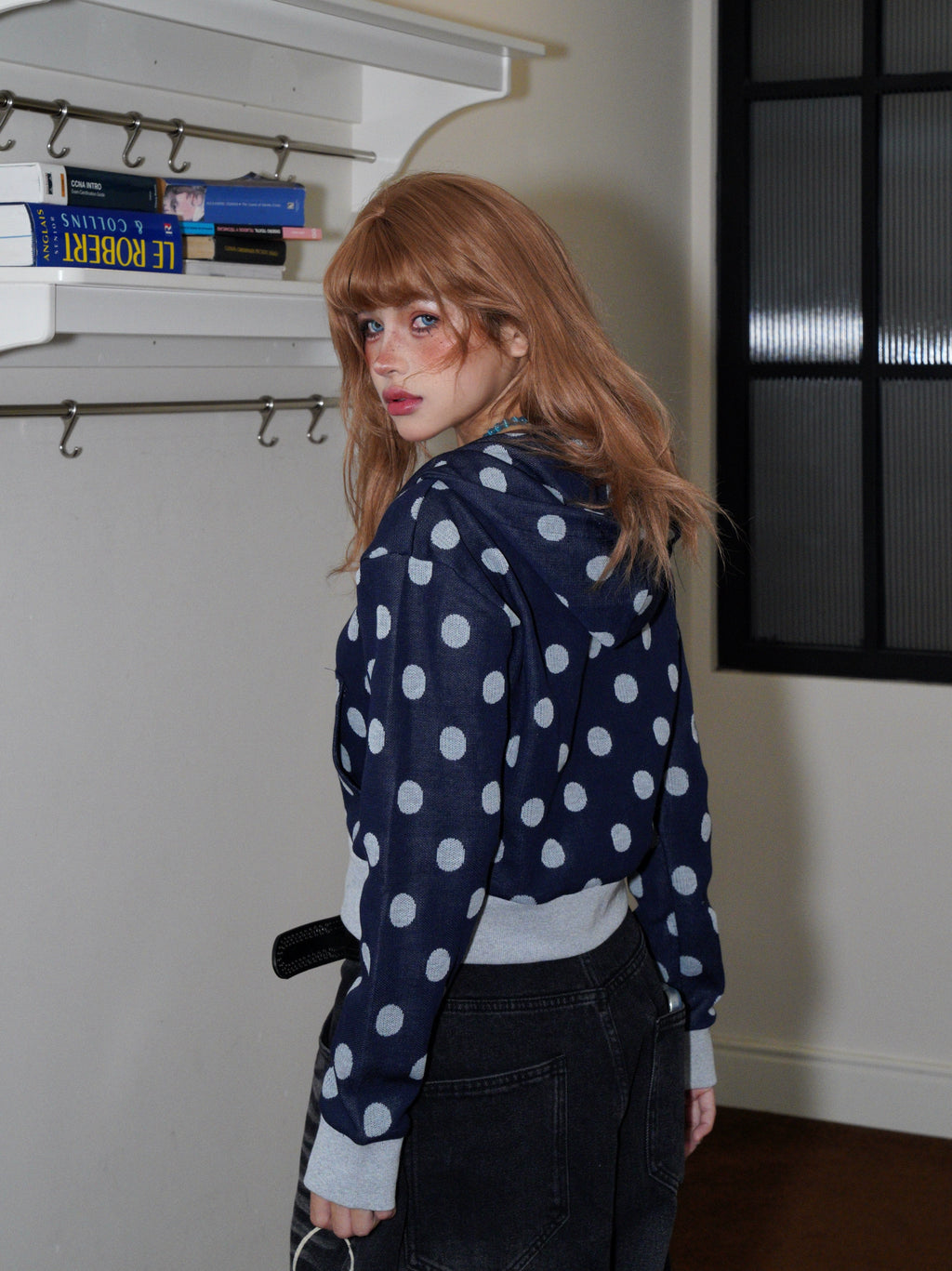 BANGU Retro Star-printed Hooded Short Coat