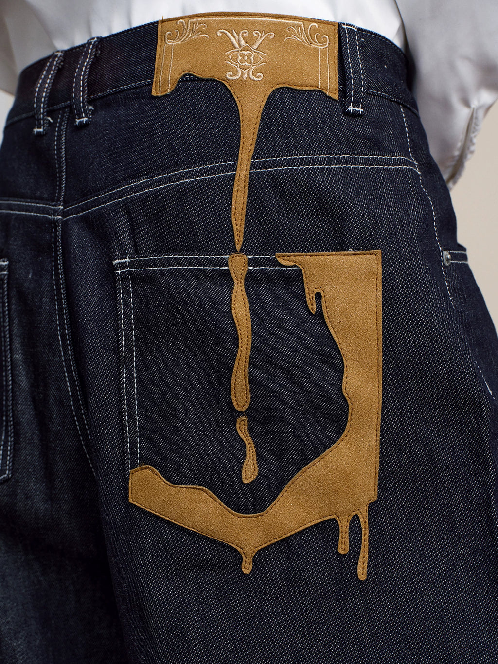 YADcrew Glitter Frosted Leather Dissolved Pocket Straight Pants