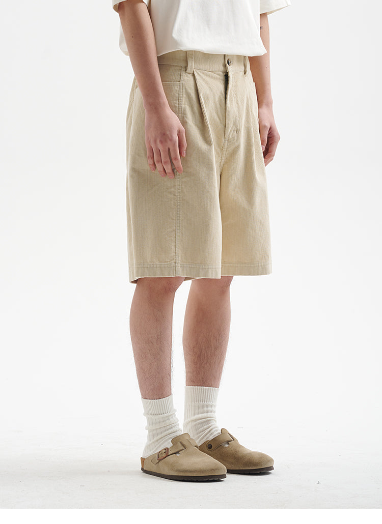 BUTTBILL 25SS Japanese retro 11-pit non-elastic corduroy Shorts