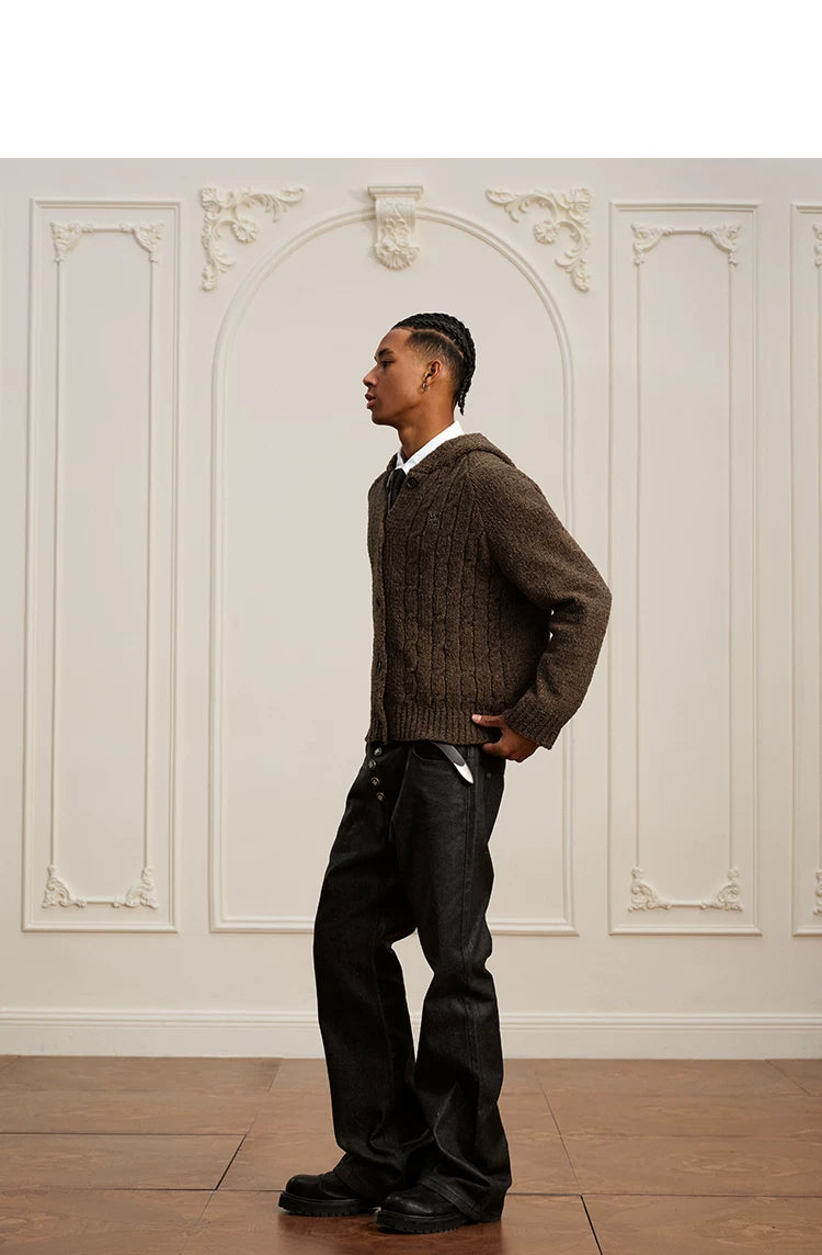 YADcrew Vintage Lazy Twist Hooded Knitted Cardigan