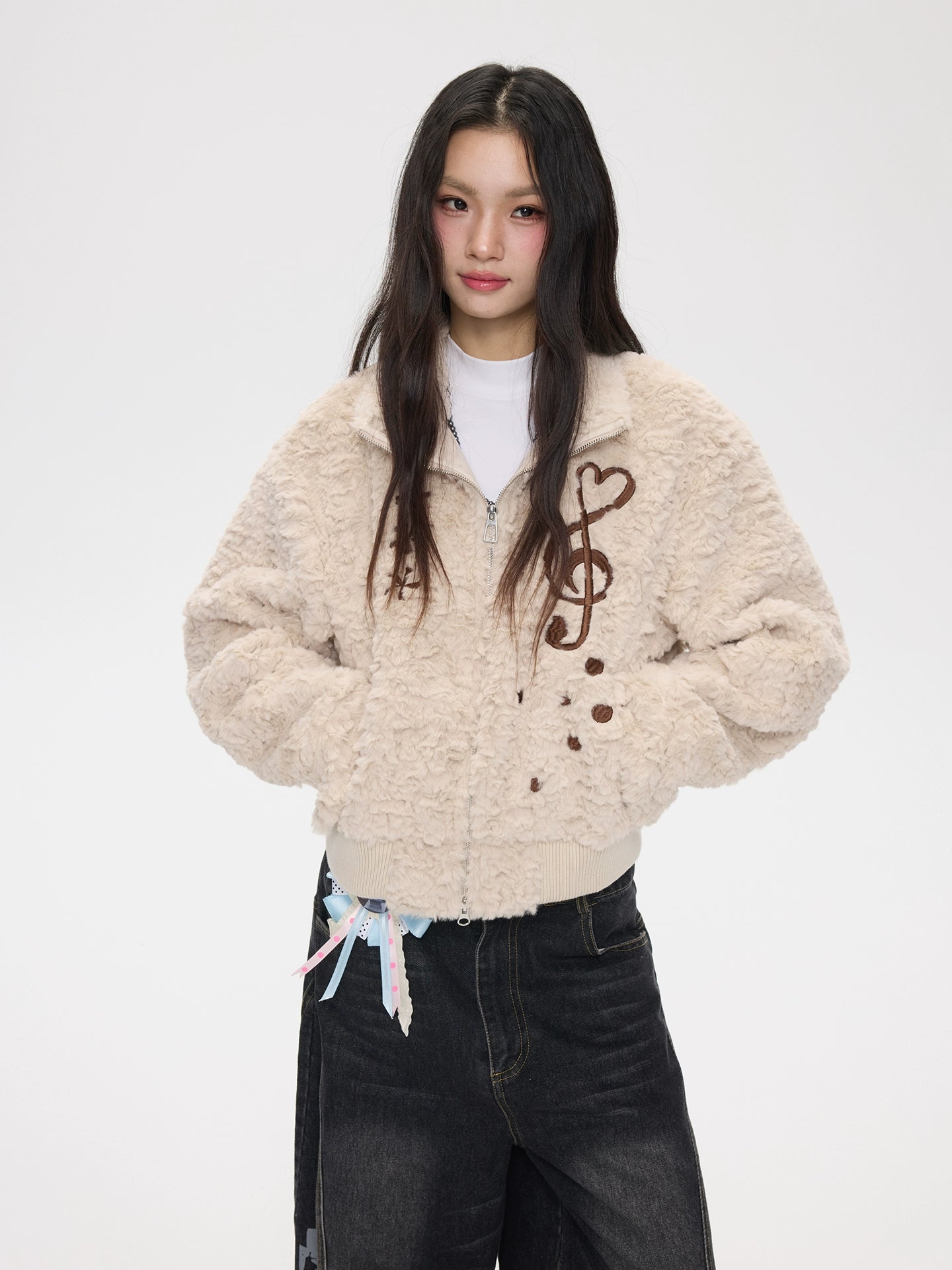 MOMSAYCAN Plush Suede Embroidered Short Jacket