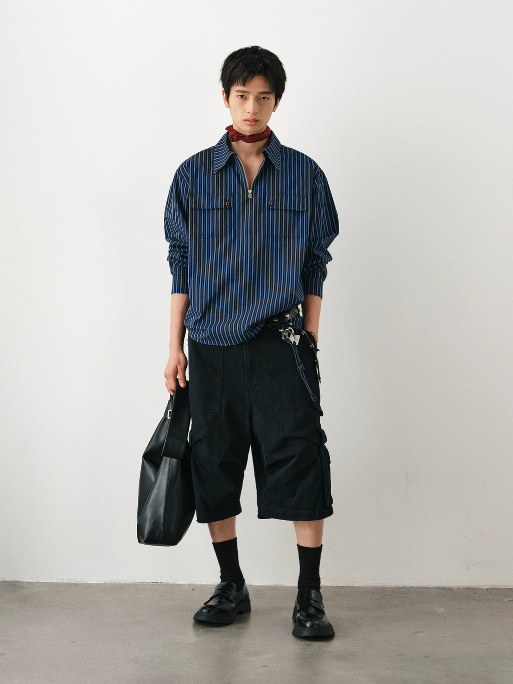 DIMC Vintage Striped Half Zip Long Sleeve Shirt