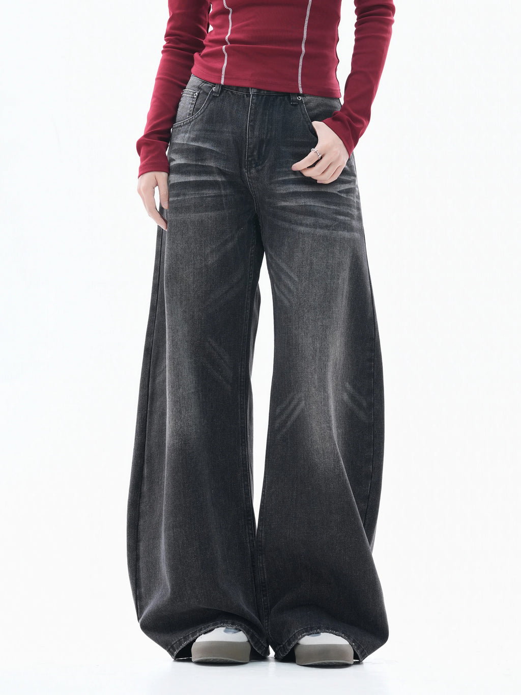 Zuocisankon Retro Cat Whisker Straight Jeans