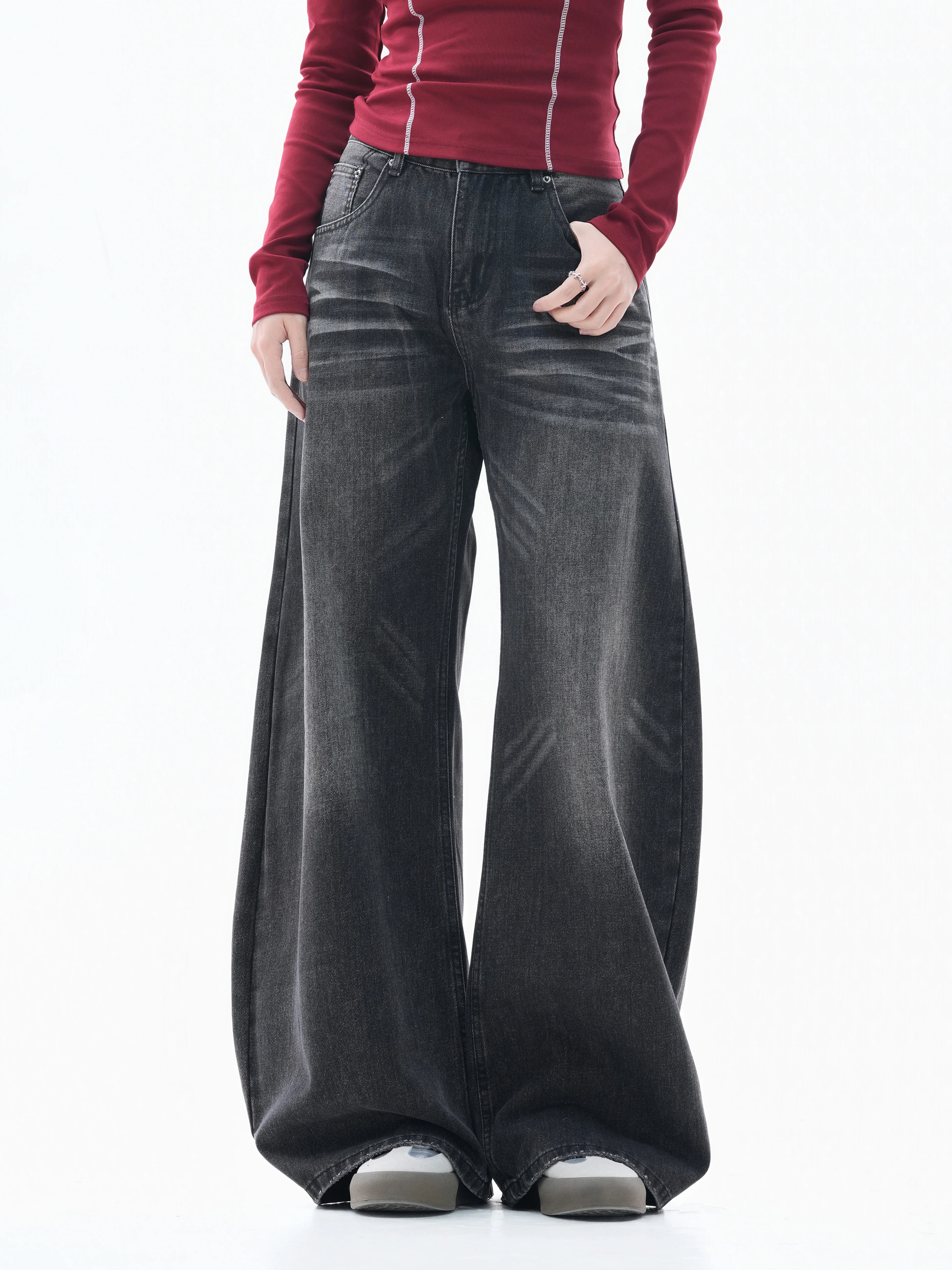 Zuocisankon Retro Cat Whisker Straight Jeans