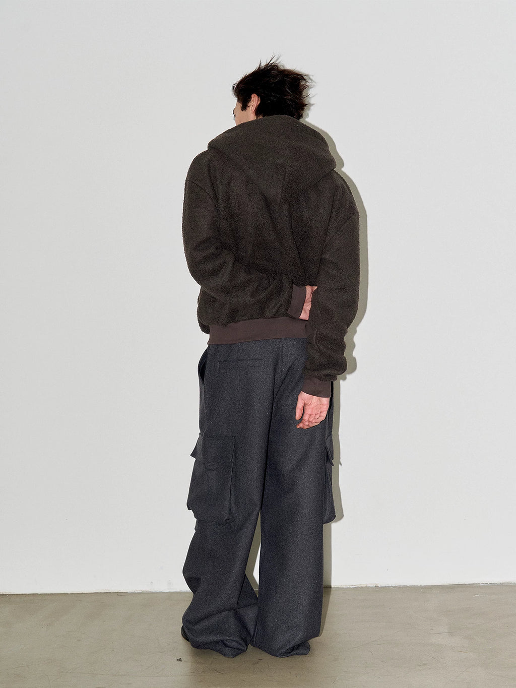 LIBERAFIT Wool Lamb Wool Silhouette Hooded Zip Jacket