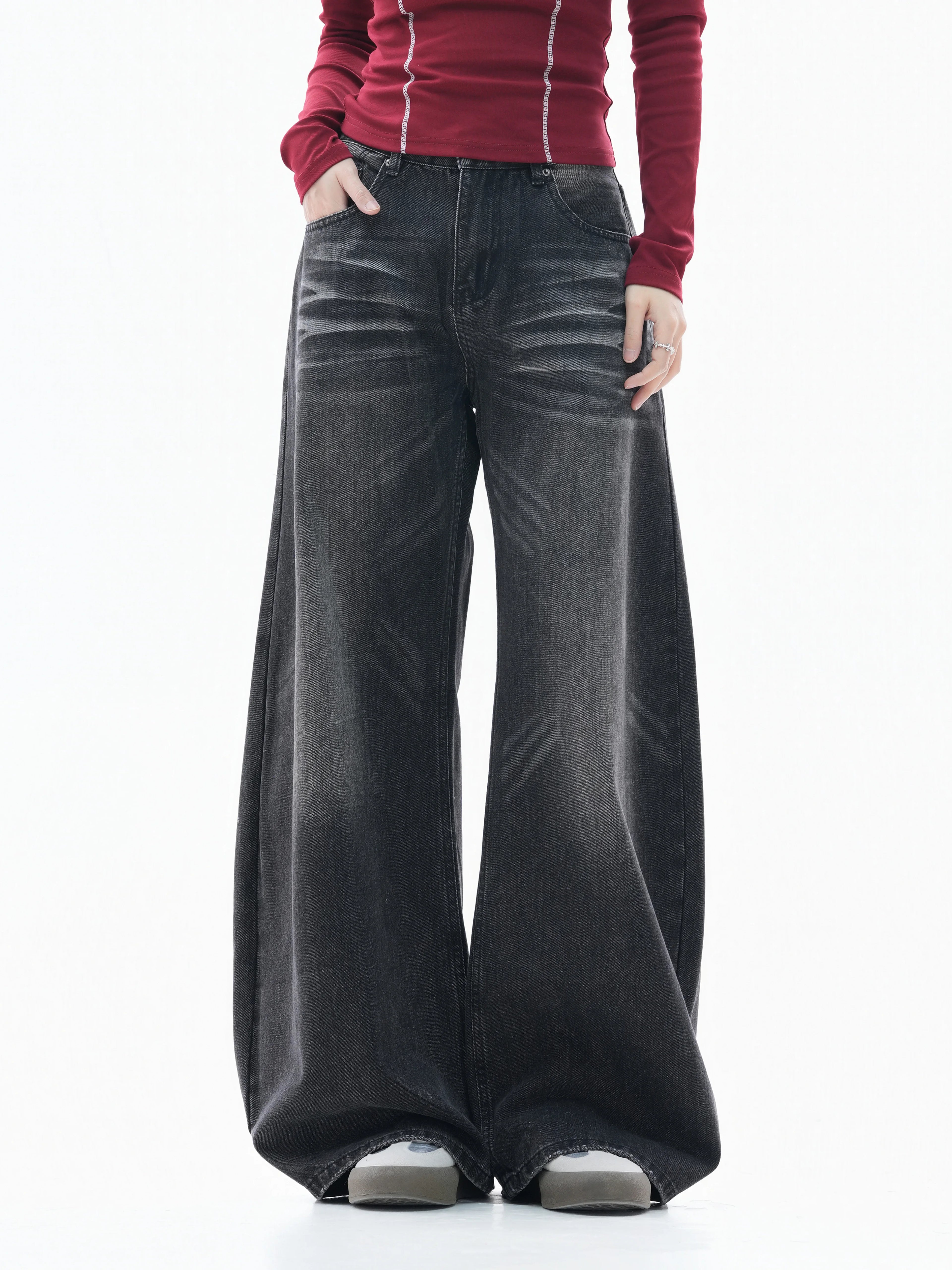 Zuocisankon Retro Cat Whisker Straight Jeans