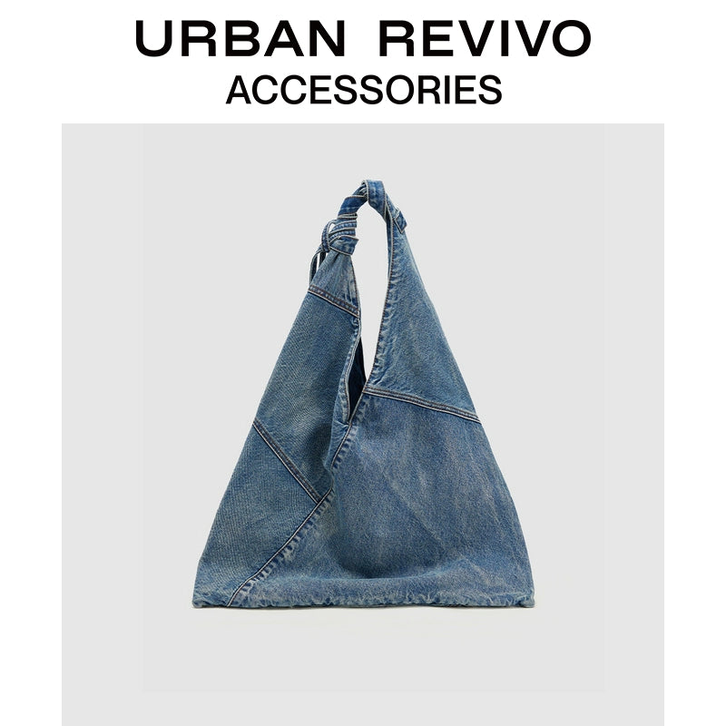 URBAN REVIVO Large Capacity Denim Tote Shoulder Bag