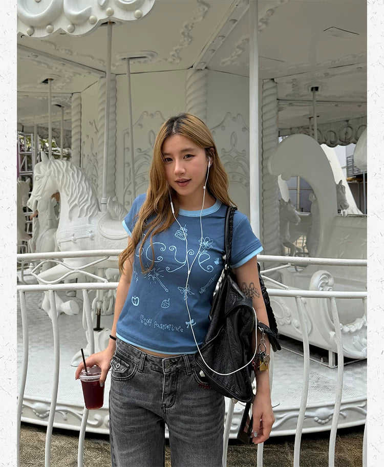 CCYE Fake Two Pieces Slim Stitching Contrasting Tee