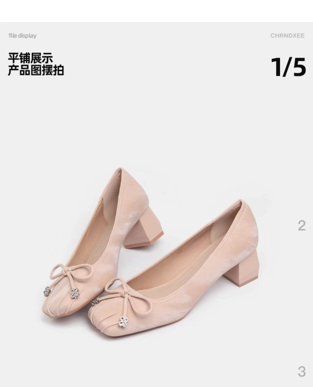 CHRNDXEE Pleated Flannel Square Head Shallow Mouth Middle Heel Single Shoes