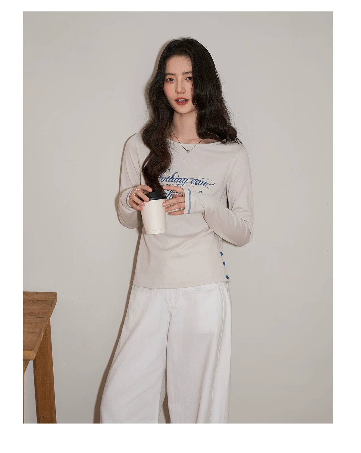XUJING Crew Neck Letter Print Front Shoulder Slim Sleeve Long Sleeve