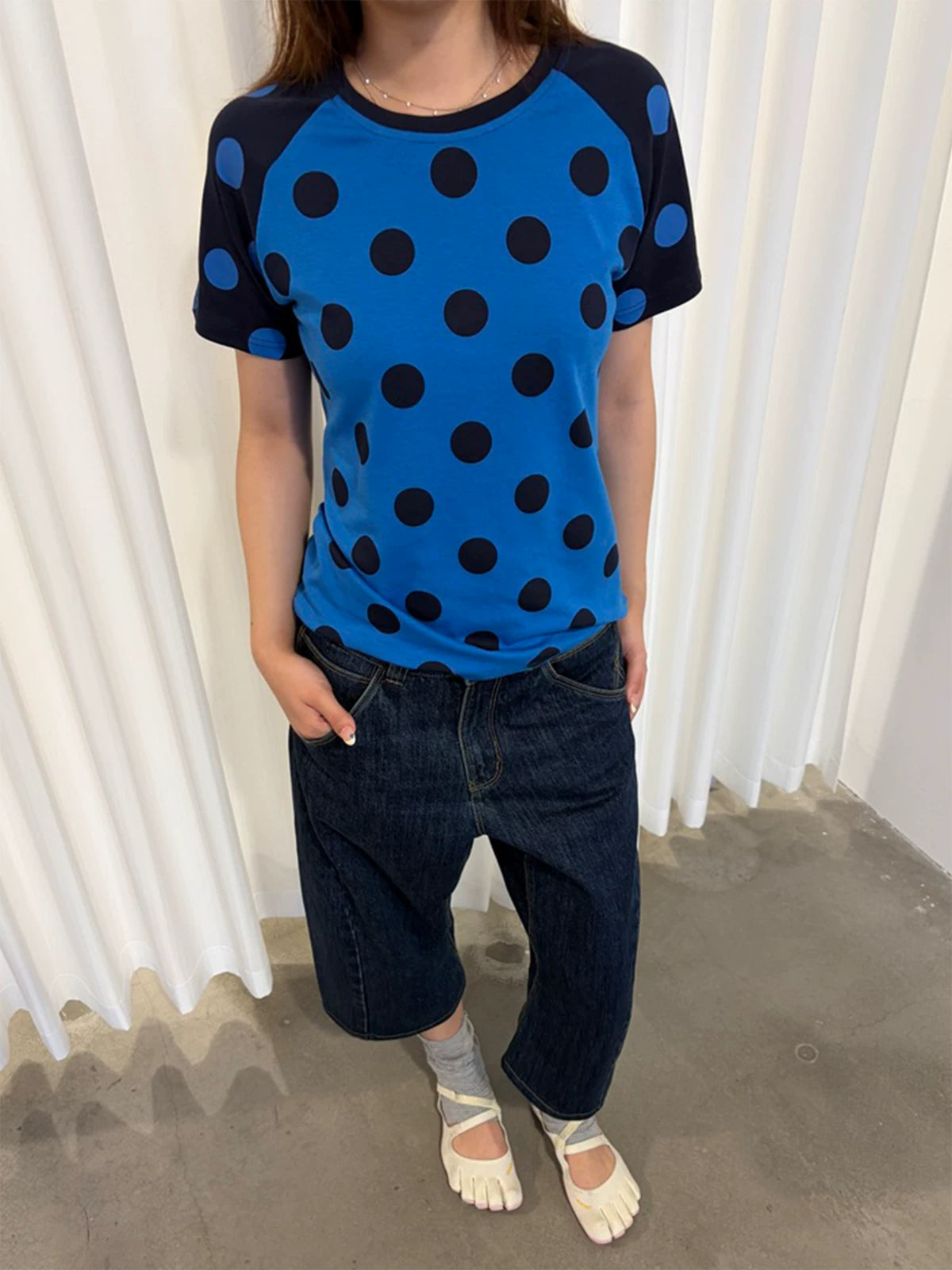 InsGale Contrast Polka Dot Shoulder Tee