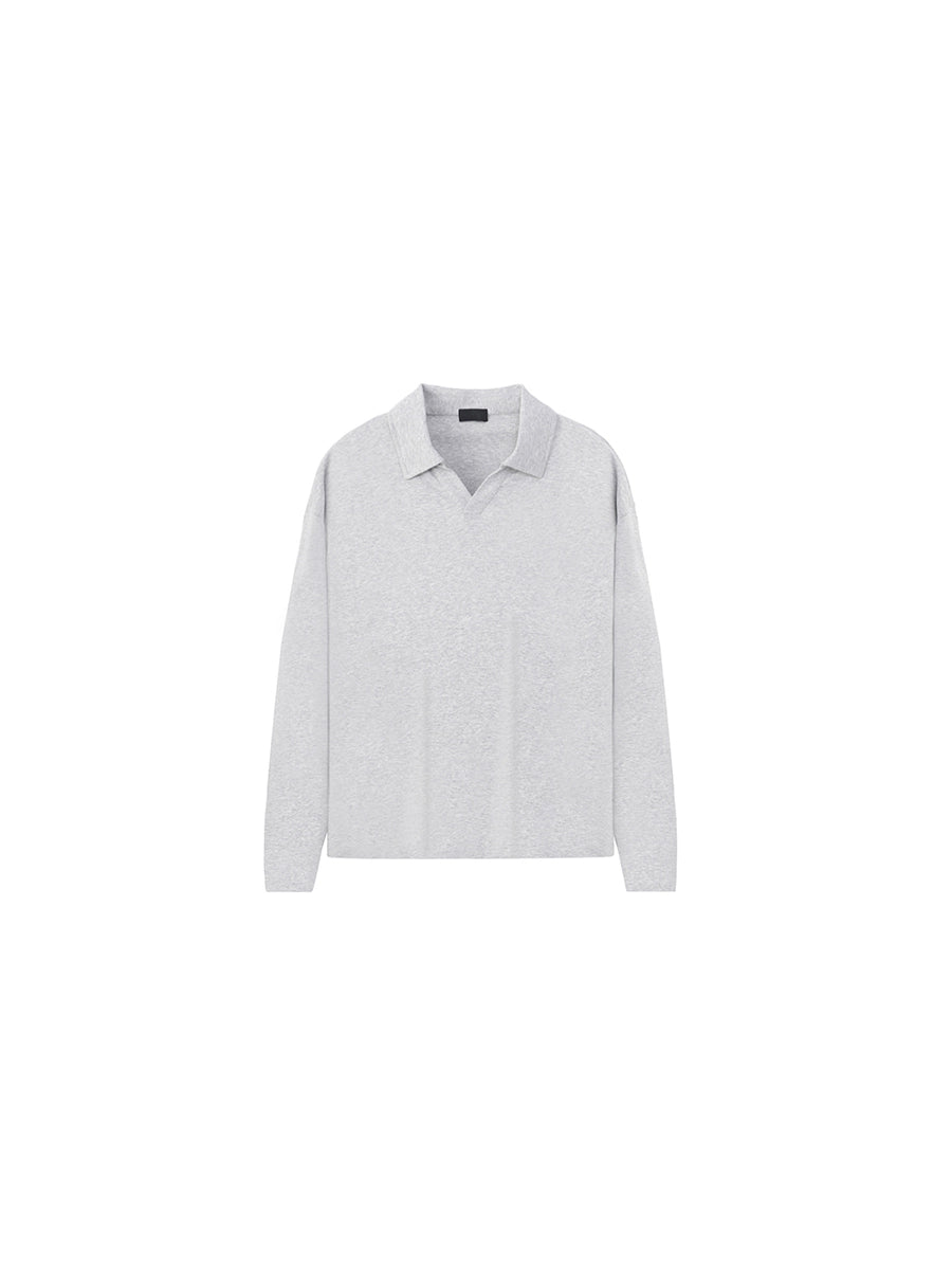 PLUS NO LOGO Casual Seagull Neck Long-sleeved Polo Shirt