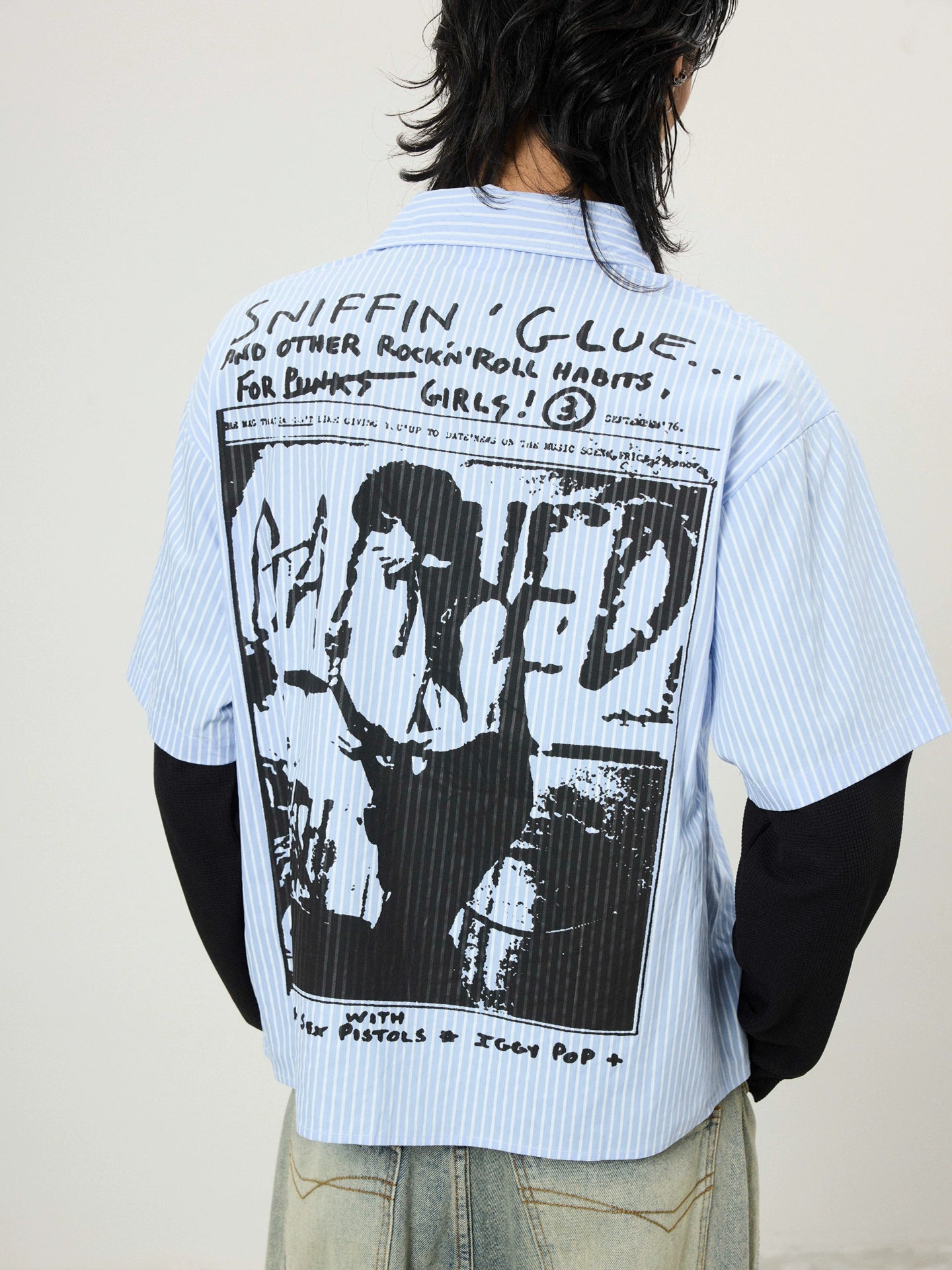 BTSG Vintage Graffiti Fake Two Piece Design Long Sleeve Shirt Jacket