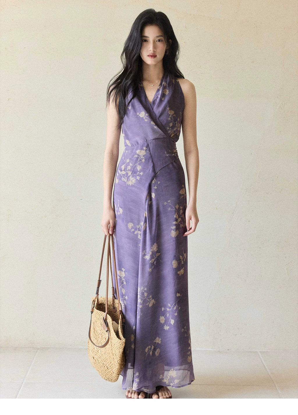TYANG Temperament V-neck Smudged Floral Dress