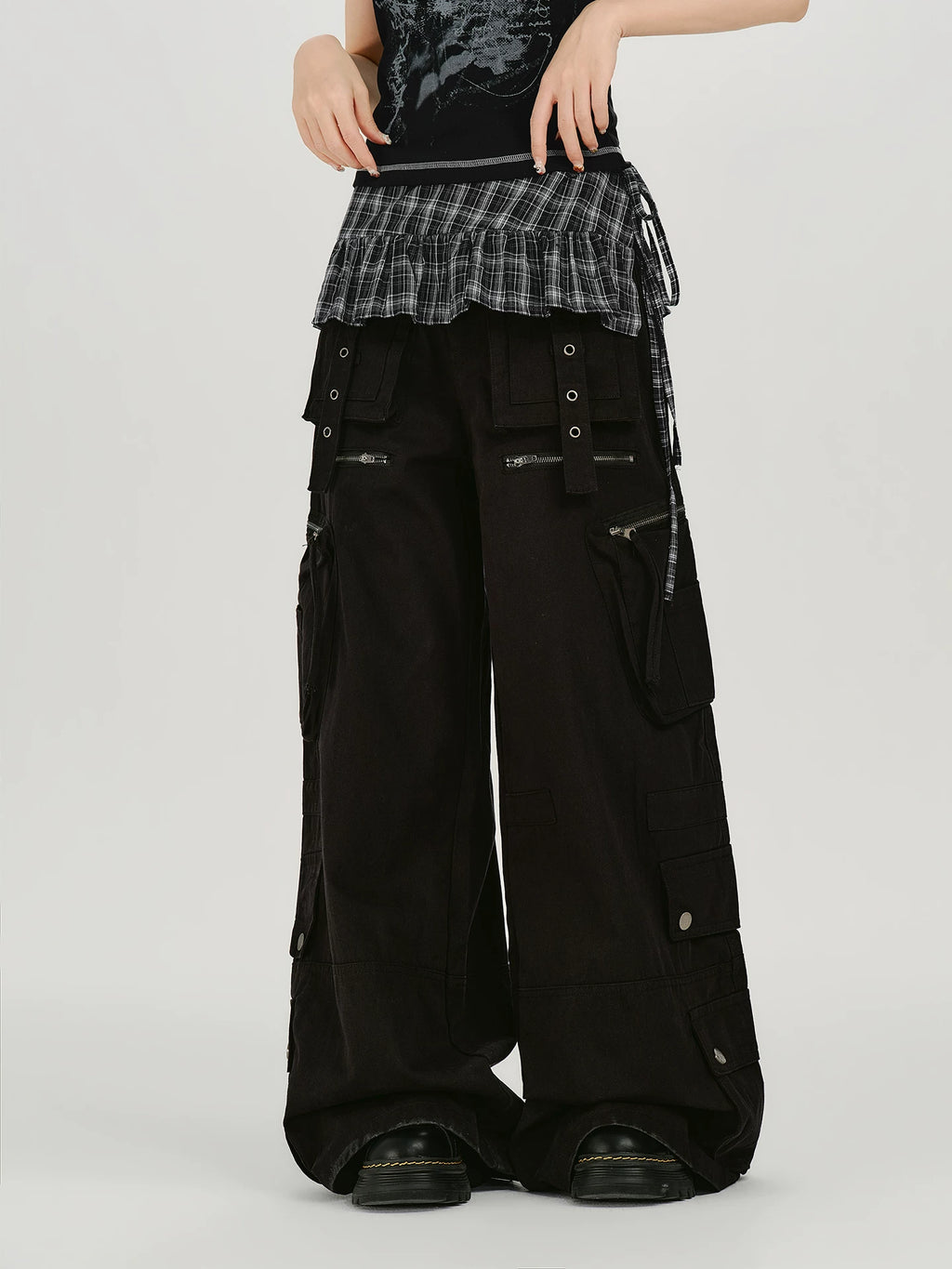 Girlyhalo Casual Versatile Plaid Fart Curtain