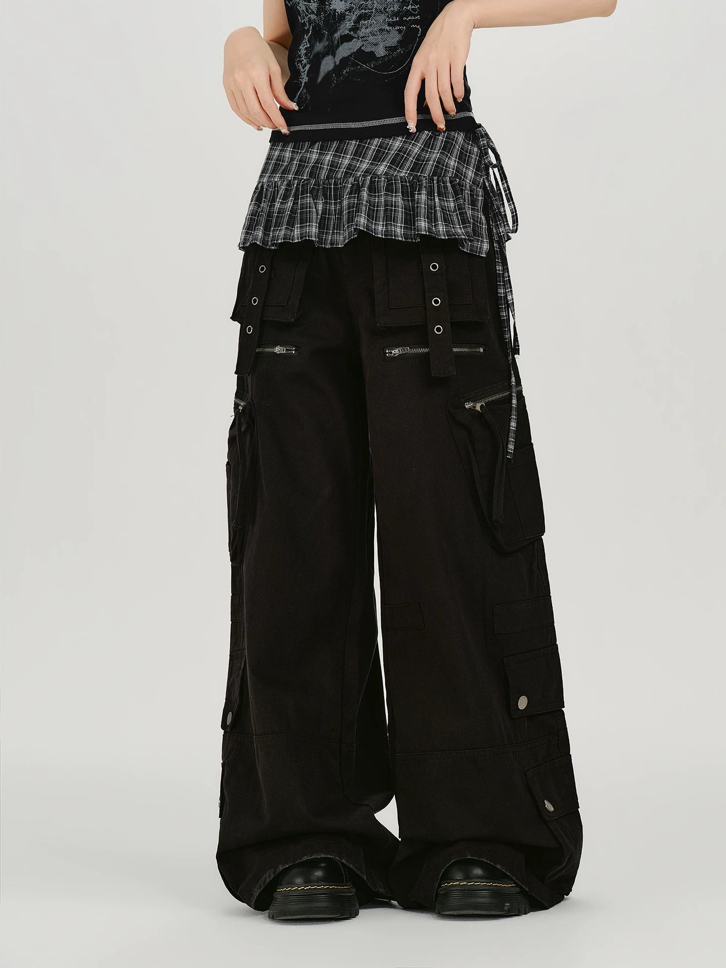 Girlyhalo Casual Versatile Plaid Fart Curtain