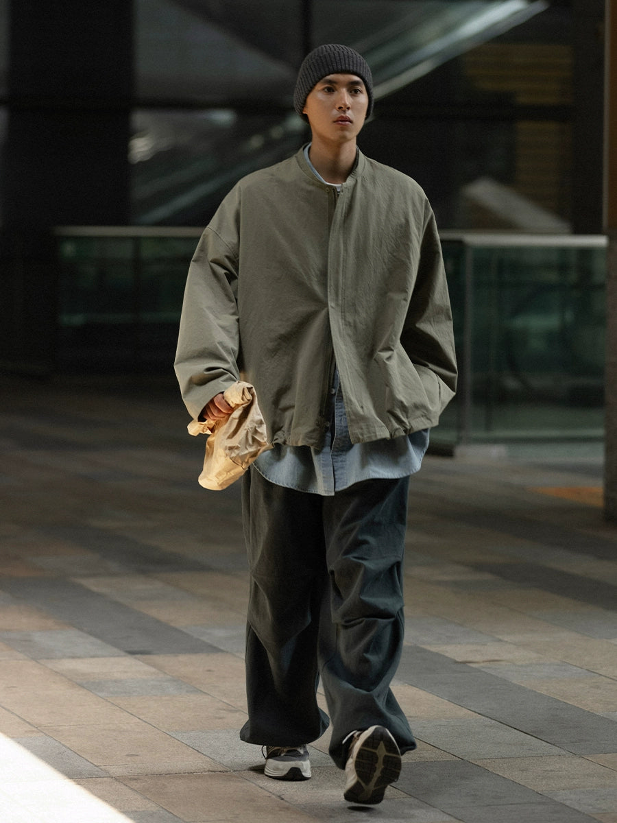 NOEARS Vintage Stand-up Neck Zipper Loose Thin Tooling Jacket
