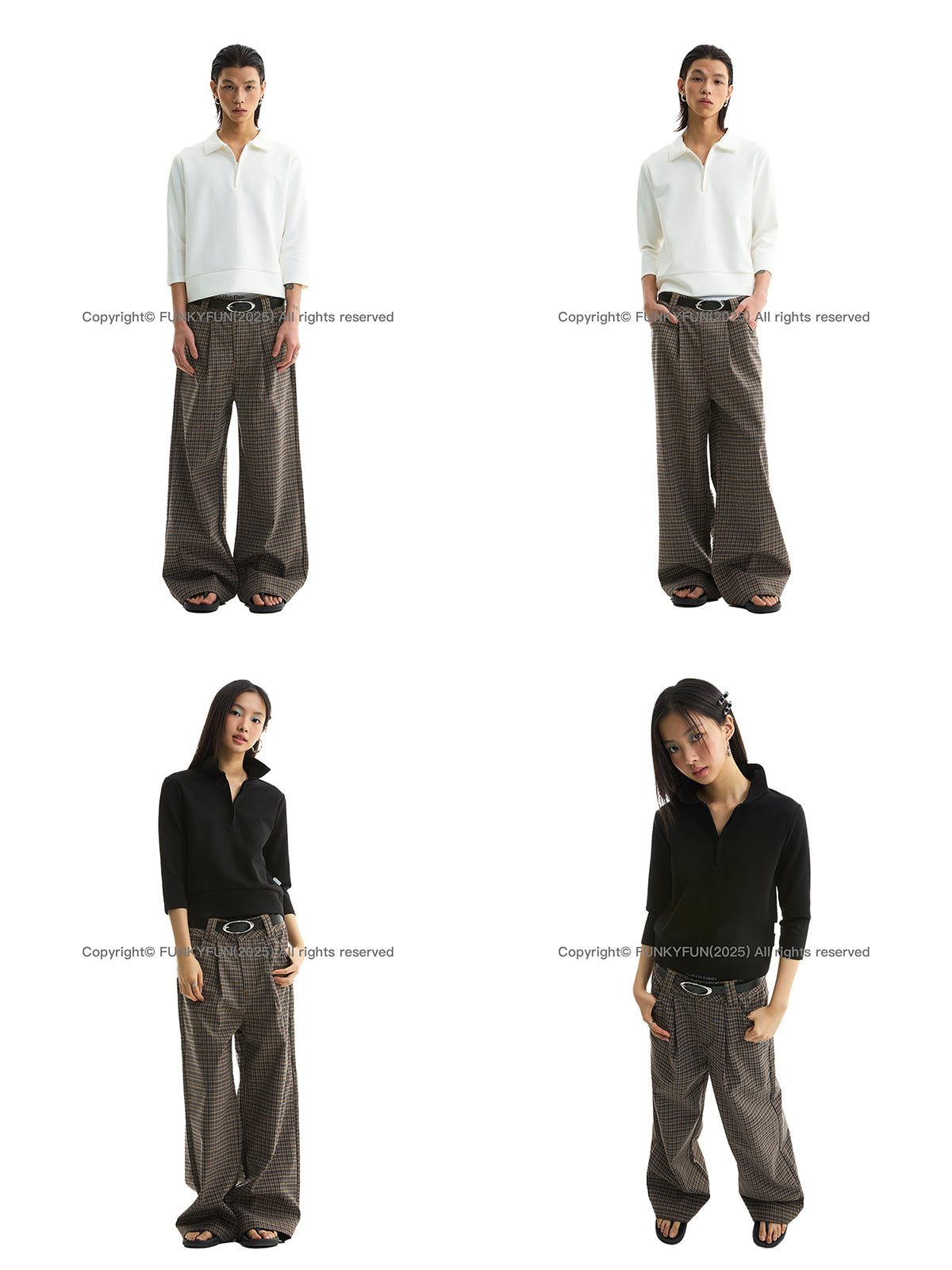 FUNKYFUN Checked Casual Straight Composite Trousers