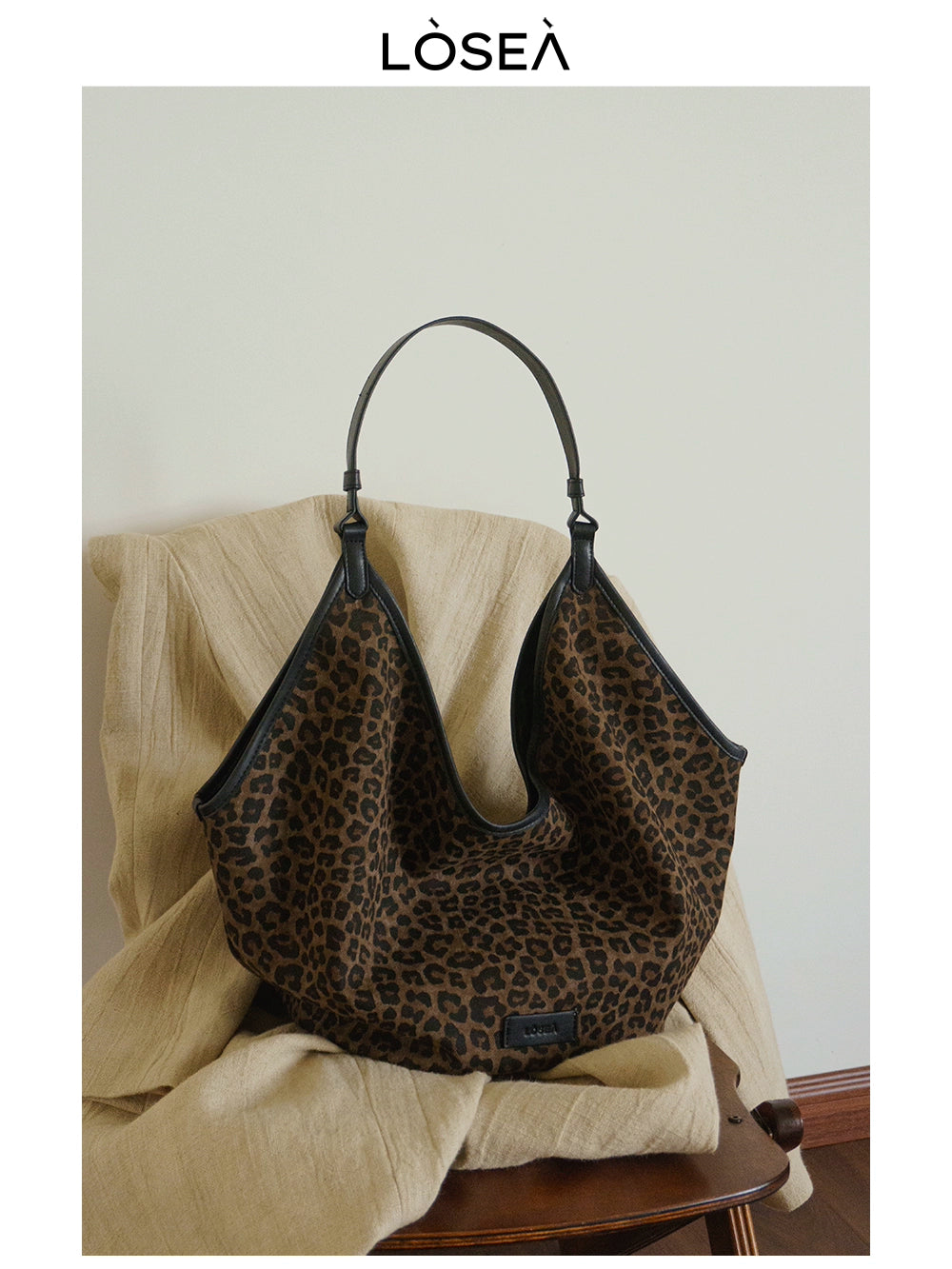 LOSEA Leopard Print Large Capacity Retro Shoulder Bag