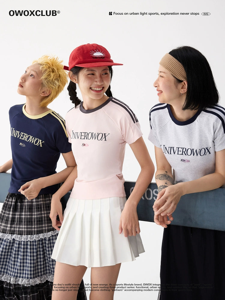 OWOX Slim and Skinny Striped Front Shoulder Short Tee
