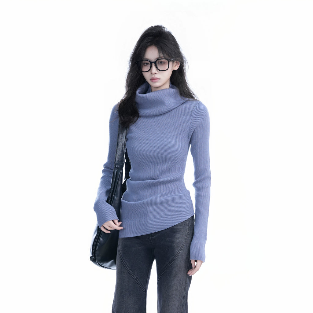 Zuocisankon High-end Irregular Turtleneck Knitted Sweater